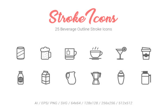 25 Beverage Outline Stroke Icons: Clean Graphics & Icons