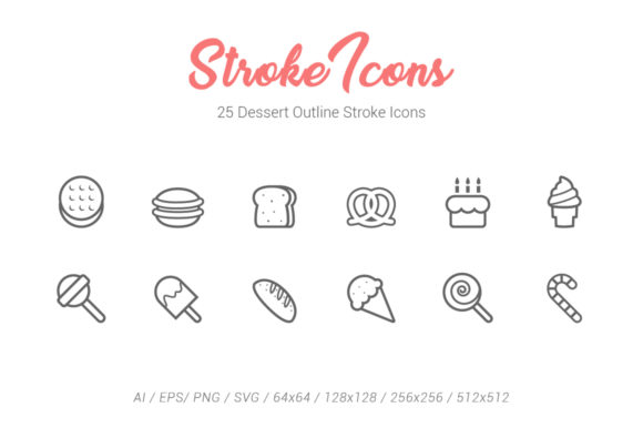 25 Dessert Outline Stroke Icons: Clean Graphics for Handmade Brands