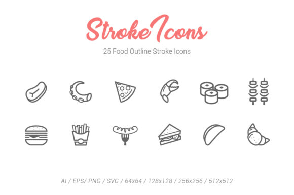 25 Food Outline Stroke Icons: Clean Graphics & Versatile Icons