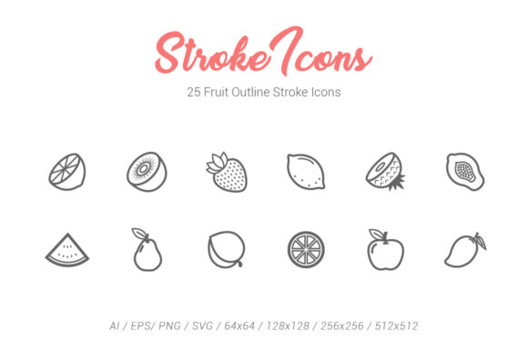 25 Fruit Outline Stroke Icons: Clean Graphics & Versatile Icons