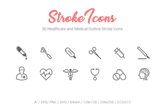 50 Healthcare Outline Stroke Icons Graphics