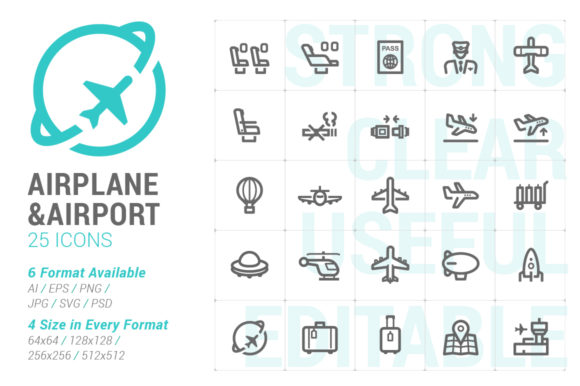Airplane Airport Strong Line Icon