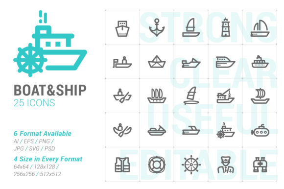 Boat Ship Strong Line Icon: Clean Graphics & Versatile Icons