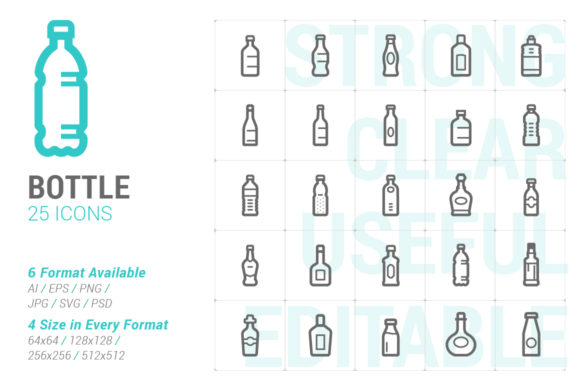 Bottle and Drink Strong Line Icon Graphics & Icons