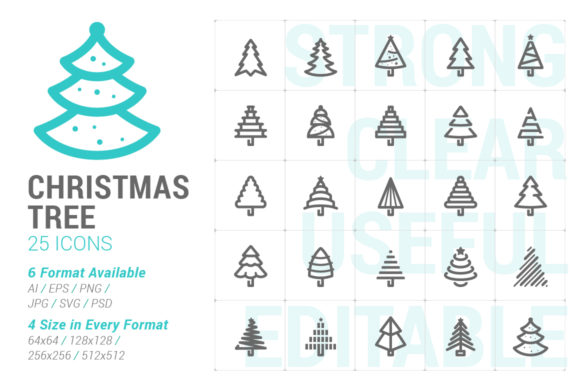 Christmas Tree Strong Line Icon: Graphics & Icons for Sellers