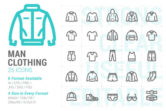 Clothing Man Strong Line Icon: Clean Graphics & Versatile Icons
