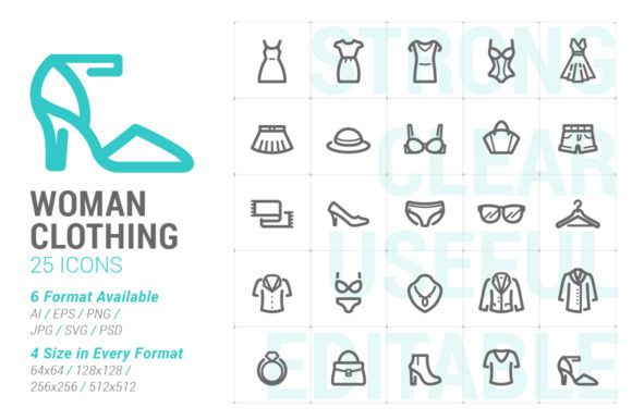 Clothing Woman Strong Line Icon Graphics & Icons