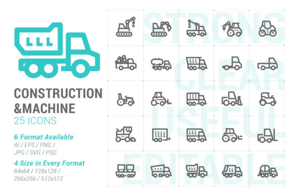 Construction Machine Strong Line Icon Graphics
