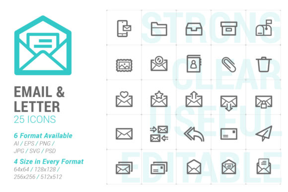 Email Letter Strong Line Icon: Clean Graphics for Local Business Icons