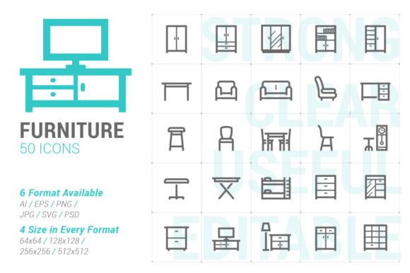 Furniture Strong Line Icon: Premium Graphics & Icons