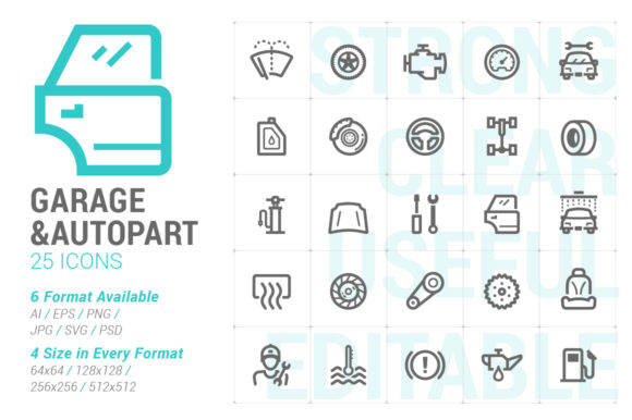 Garage Auto Part Strong Line Icon: Graphics & Icons