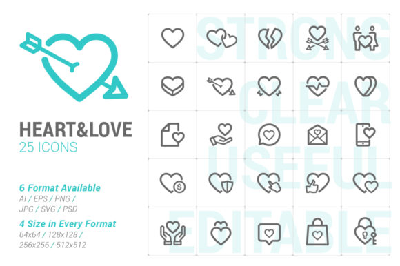 Heart Love Strong Line Icon Graphics & Icons