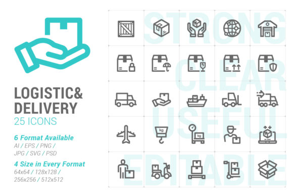 Logistic Delivery Strong Line Icon Graphics