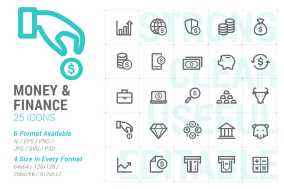 Money Finance Strong Line Icon: Clean Graphics & Versatile Icons