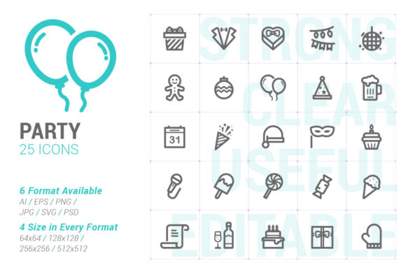 Party Celebrate Strong Line Icon: Graphics & Icons