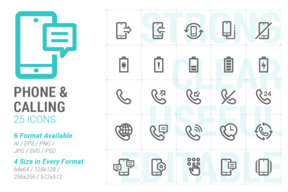 Phone Calling Strong Line Icon: Clean Graphics & Icons for Editorial Use
