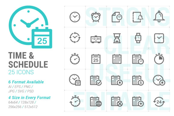 Time Schedule Strong Line Icon: Graphics & Icons